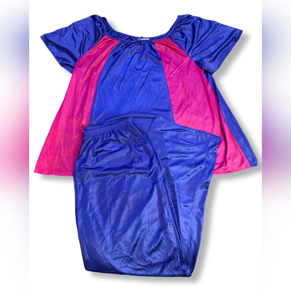 CW Classics Purple/Pink Faux Silk Sleepwear Pajama Set, Size 1X